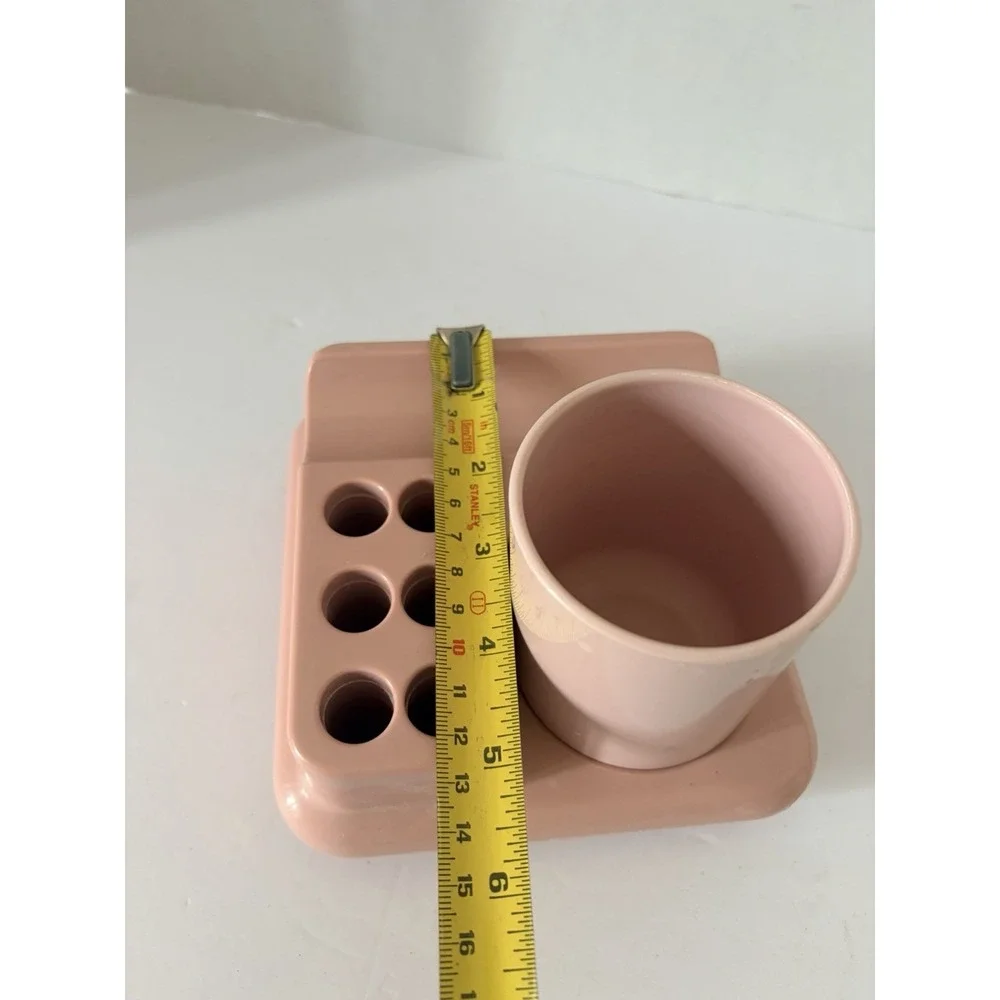 Vintage Pink Mauve Plastic Bathroom Set Toothbrush Holder Cup